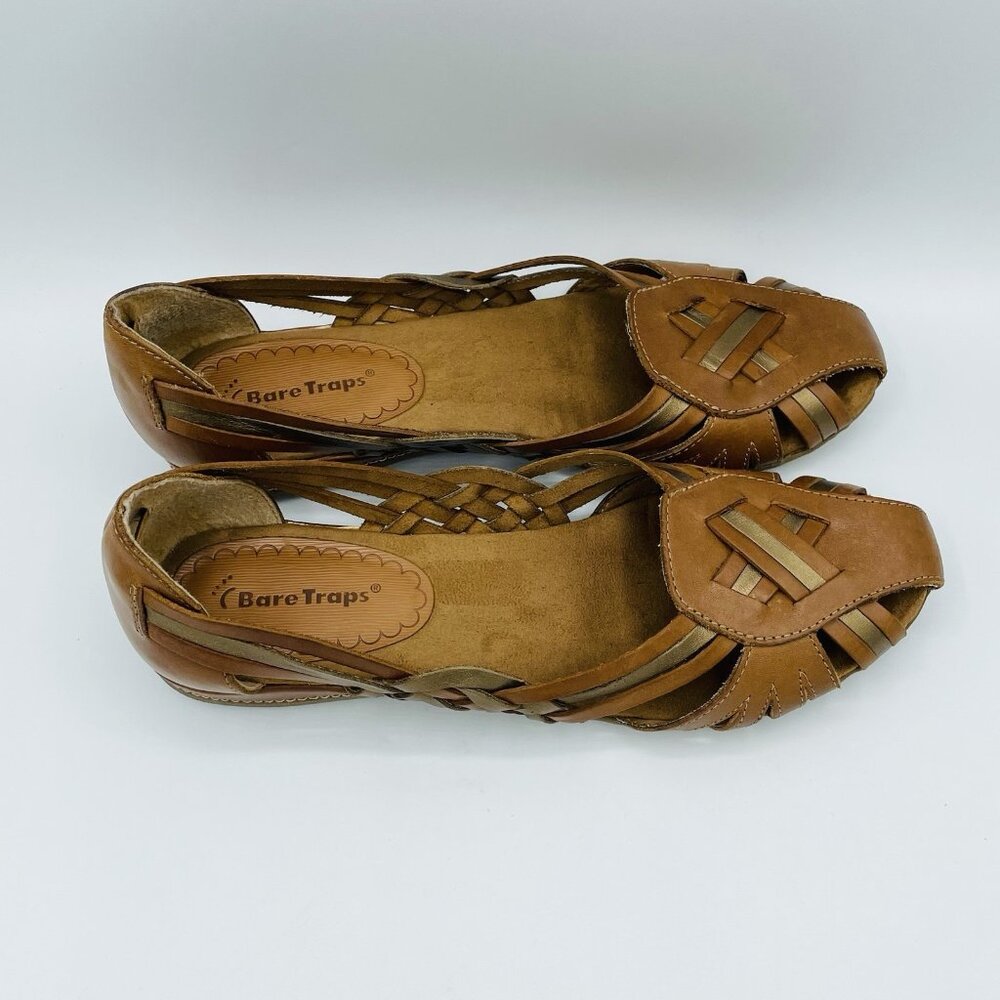 Baretraps Sandal Womens Size 9 M Brown Leather Flats Shoes Slip On Strappy - Picture 3 of 11